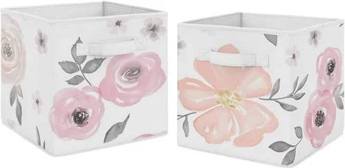 Vista 8 de Sweet Jojo Designs Cajas de almacenamiento plegables de tela con diseño floral de acuarela gris, cajas organizadoras de juguetes para niños y bebés