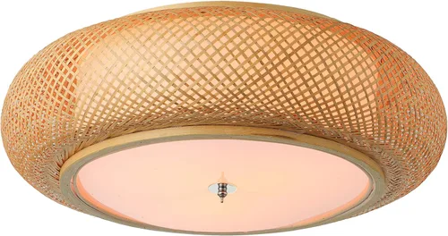 Vista 6 de Iluminación hecha a mano con montaje empotrado de bambú creativo, lámpara de techo de ratán, 2 luces, luz colgante vintage para sala de estar 40 cm.