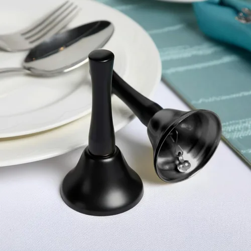 Vista 6 de Boao 24 campanas de mano de acero para servicio de acero con mango de madera negra, campanas de metal diatónico, percusión musical (negro)