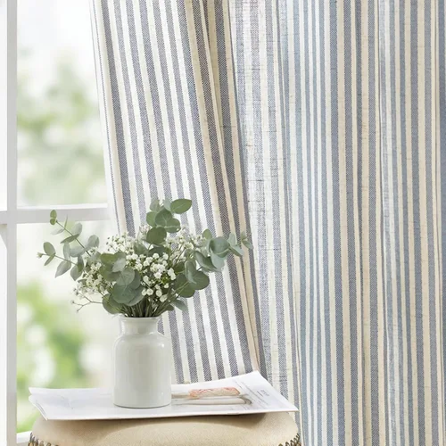 Vista 21 de jinchan Linen Blackout Curtains Back Tab 96 Inch 2 Panels Striped Blue Blue Stripe Lined