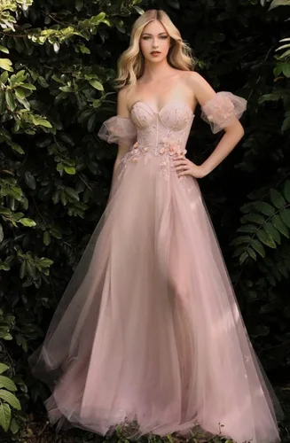 Vista 4 de Vestidos de fiesta de tul con purpurina con mangas 2023 con hombros descubiertos y flores 3D, vestidos de fiesta de noche con abertura