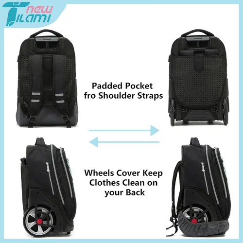Vista 114 de NEW TILAMI Mochila con ruedas de 19 pulgadas con bolsa de almuerzo para niñas y niños, mochila para laptop con ruedas, bolsa de mano duradera