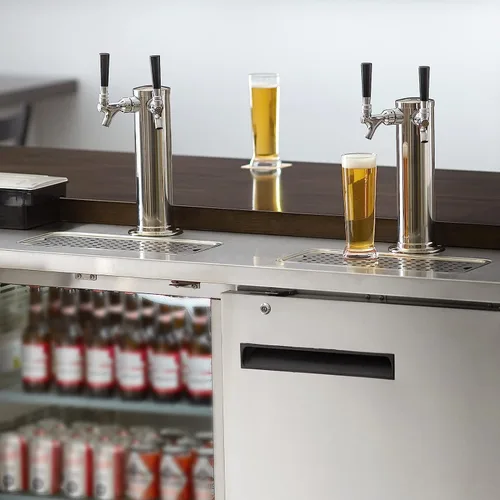 Vista 7 de TMCRAFT Dispensador de torre de cerveza de barril de doble grifo, kit dispensador de torre de cerveza de acero inoxidable pulido con tubo premontado