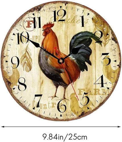 Vista 8 de Reloj de pared de cocina de 10 pulgadas, estilo rústico, silencioso, sin tictac, de cuarzo, funciona con pilas, reloj de pared redondo