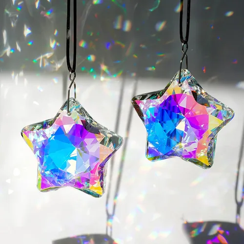 Vista 10 de H&D HYALINE & DORA Prismas Atrapasoles de Cuernos de Cristal con Revestimiento AB de 4.7", Juego de 2 Creadores de Arcoíris Prismas Colgantes
