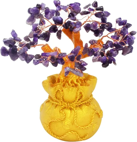 Vista 5 de Árbol de gemas de cuarzo rosa natural, árbol de cristal de energía positiva, estatua de Feng Shui, bolsa del tesoro, árbol de chakras manual