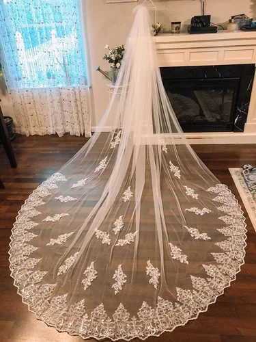 Vista 2 de EllieHouse Cathedral 1 Tier Sequin Lace Wedding Bridal Veil With Comb L81