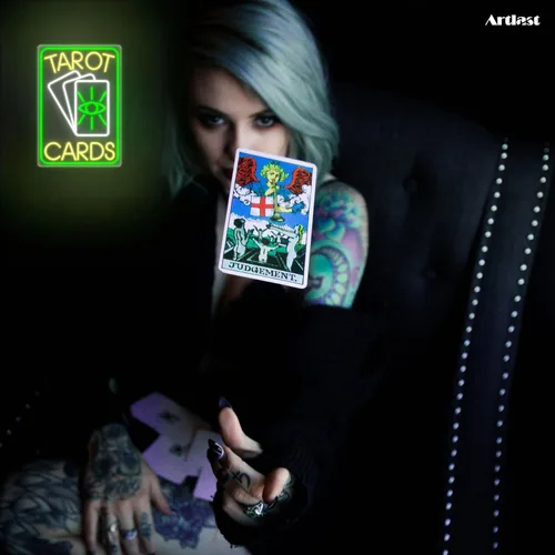 Vista 6 de Tarjetas de tarot de neón LED psíquica abierta tienda decoración ventana verde tarjetas de tarot luz de neón para decoración de pared de habitación