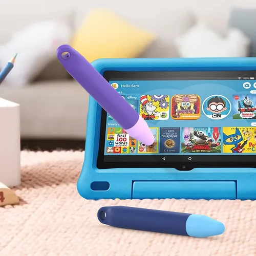 Vista 6 de Lapices para pantallas táctiles aptos para niños - 2 paquetes de lápices ópticos de color morado y azul compatibles con Kindle, iPad, iPhone