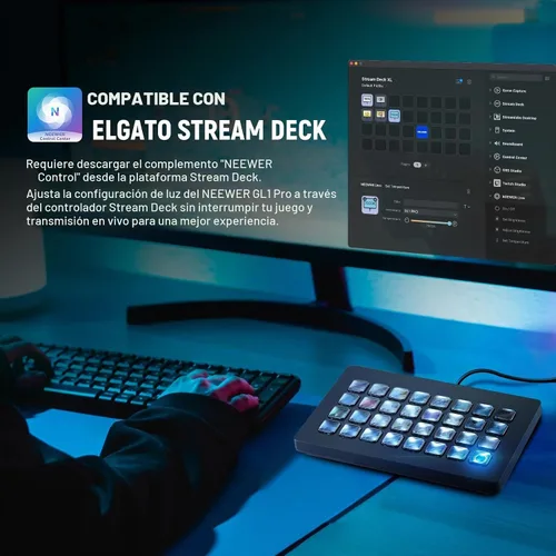 Vista 6 de NEEWER Luz LED de 15.5 pulgadas, abrazadera en el panel de escritorio, iluminación de video para grabación de juegos, llamada de zoom, CRI97+, 2.4G
