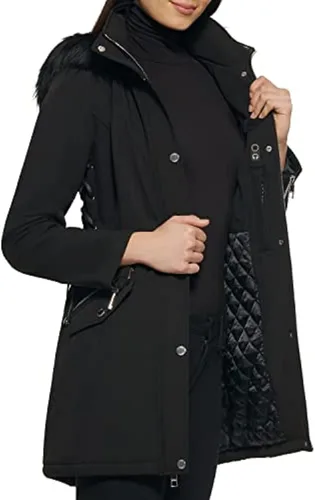 Vista 3 de GUESS Womens Long Softshell Coat-Water Resistant Fall Jacket, Faux Fur