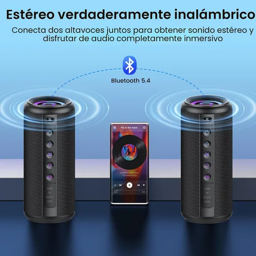 Vista 2 de Altavoz Bluetooth portátil, altavoz inalámbrico de 20W con sonido estéreo Negro