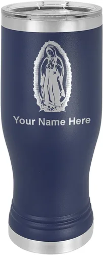 Vista 8 de LaserGram Taza Pilsner aislada al vacío de 14 onzas, Virgen de Guadalupe, grabado personalizado incluido (negro)