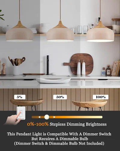 Vista 2 de ELYONA Lámpara colgante japonesa moderna de 12 pulgadas para isla de cocina, lámpara colgante de granja con pantalla de metal de grano de madera