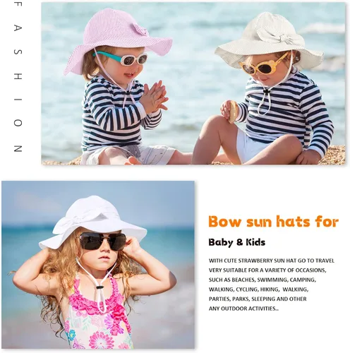 Vista 6 de Sombrero de sol para bebé niña con UPF 50+ sombrero de playa ajustable para exteriores con ala ancha