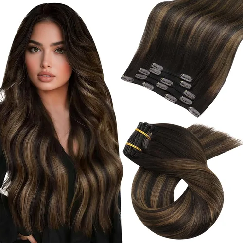 Vista 96 de Moresoo Extensiones de cabello humano con clip, balayage, color marrón oscuro a marrón dorado con clip, extensiones de cabello humano con clip, 5