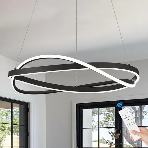 Vista 45 de Benkut Lámpara de Araña de Anillo LED Moderna Negra para Comedor, Lámpara de Araña de Techo Circular Empotrada Regulable con Control Remoto