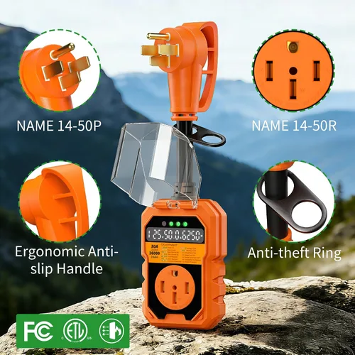 Vista 5 de Protector contra sobretensiones RV de 50 amperios 26000J Sobrecarga Apagado Naranja