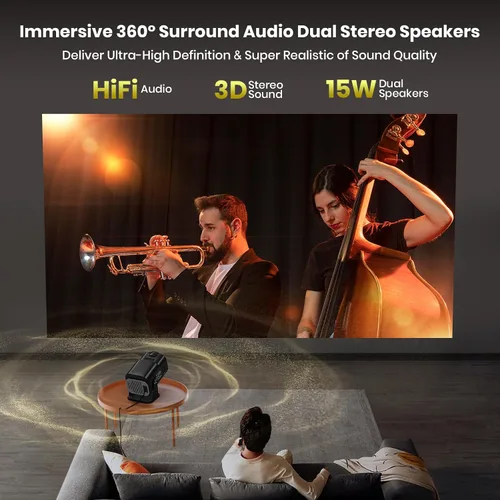 Vista 6 de Proyector 4K con WiFi y Bluetooth, mini proyector nativo de 1080P, portátil, enfoque automático y compatible con Keystone con TV Stick/Memory
