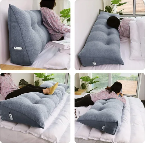 Vista 3 de VERCART Almohada de cuña triangular para cabecero de cama, almohada de cuña para cama de descanso, almohada de lectura, relleno de hueco, cojín