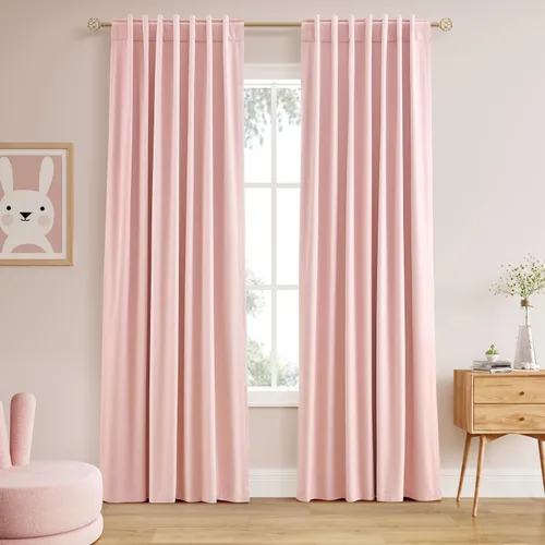 Vista 91 de Nanspring Cortinas de lino 100% opacas para dormitorio, 96 pulgadas de largo, con pestaña trasera, bolsillo para barra, aislamiento térmico, cortina