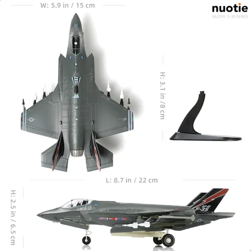 Vista 2 de NUOTIE 1/72 F-35A Lighting II Avión de combate Modelo de avión de combate Fuerza Aérea de los Estados Unidos AF-01 avión fundido a presión