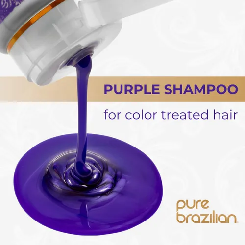 Vista 4 de Pure Brazilian Always Blonde Champú con queratina, Acai y aceite de argán, champú morado para cabello teñido sin sulfatos, 13.5 onzas líquidas