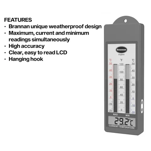 Vista 4 de Brannan Termómetro de invernadero impermeable Max Min - Termómetro de grabación mínimo máximo invernadero jardín exterior