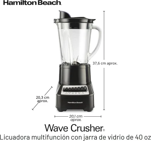 Vista 8 de Hamilton Beach Wave (54220) licuadora y trituradora multifunción, 40 oz con 14 velocidades, tarro de vidrio, color negro