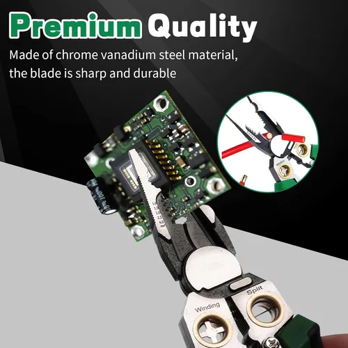 Vista 5 de Máquina peladora de cables 8 en 1, alicates de punta de aguja con probador de voltaje y alarma doble, probador de CA/CC de 12 V-220 V de alta