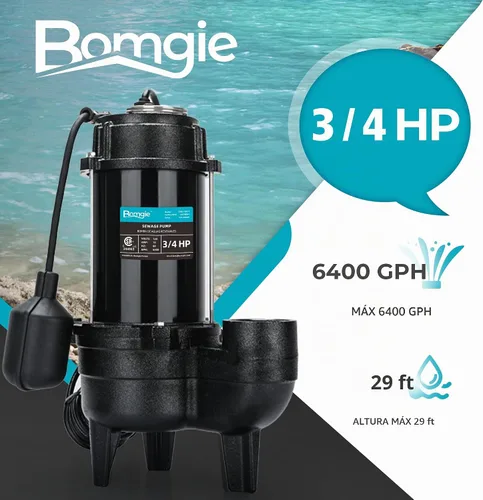 Vista 2 de 3/4 HP Bomba sumergible de aguas residuales 120V 6400 GPH Bomba de Oscuro