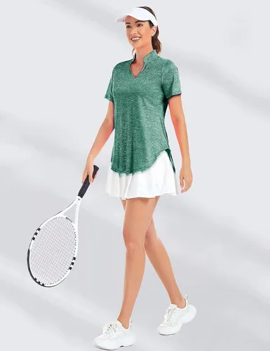 Vista 5 de Stiehiok Camisetas de gimnasio de manga corta para mujer, camisetas de entrenamiento de secado rápido, camisetas atléticas de yoga y golf