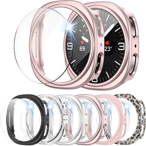 Vista 10 de Paquete de 6 + 6 fundas protectoras de pantalla para Samsung Galaxy FE/Galaxy Watch 5/Galaxy Watch 4 de 1.575 pulgadas, película de vidrio templado