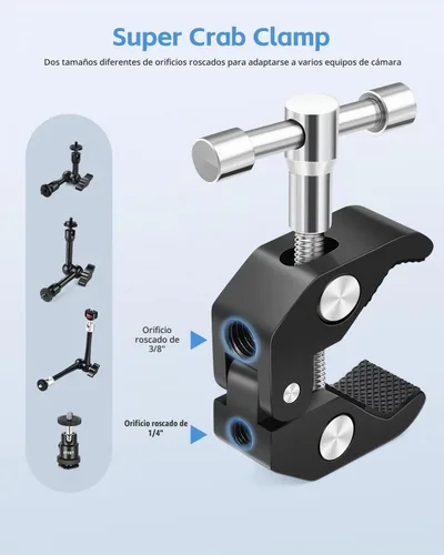 Vista 4 de UTEBIT Brazo mágico de 9 pulgadas con súper abrazadera y cabezas de bola de 360°, color negro