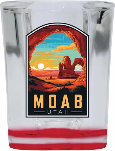 Vista 7 de Moab Utah Design C Souvenir - Vaso de chupito cuadrado de 2.5 onzas, base azul individual