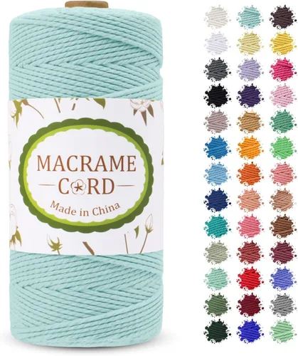 Vista 14 de Cordón de macramé de 0.079 pulgadas, hilo de cuerda de macramé de color de 0.07 pulgadas x 219 yardas, cuerda de algodón natural, 3 hebras para Aqua