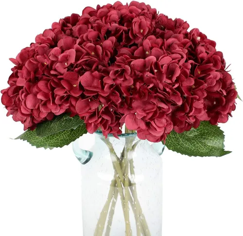 Vista 14 de 5 piezas de flores artificiales falsas, hortensias de seda, 1 arreglos de cabeza de flor, ramos de boda, decoración floral de plástico, centros