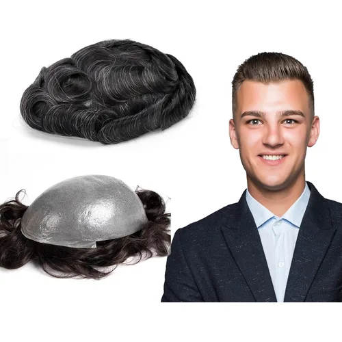 Vista 48 de GEXWORLDWIDE GEX 62 colores tupé para hombres 0.002 in piel ultra fina V-loop 8x10 pulgadas cabello humano conjunto gris densidad densidad densidad