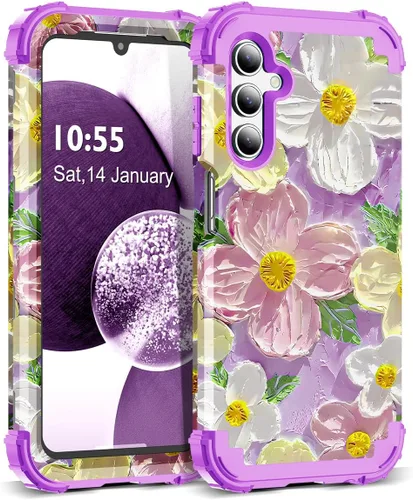 Vista 88 de Funda para Galaxy A14 5G Case, Patrón Floral 3 en 1 Protección Resistente de Servicio Pesado a Prueba de Golpes Parachoques de Goma de Silicona