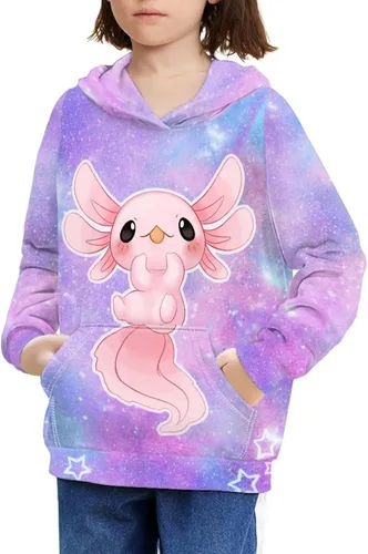 Vista 50 de Ystardream - Sudaderas para niñas adolescentes con bolsillo, sudaderas de manga larga para niños 0 Lindo Axolotl Rosa