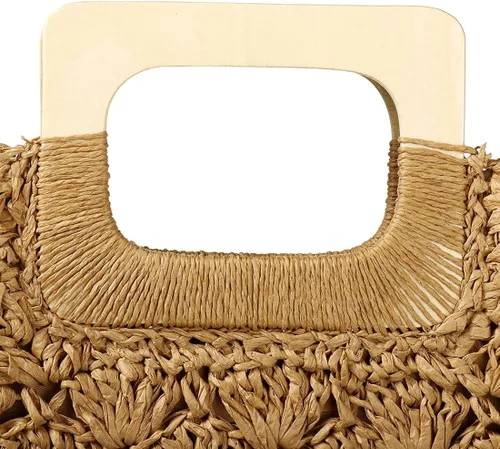 Vista 5 de Bolsa tejida de papel hecha a mano bolsa de playa de bambú para mujer