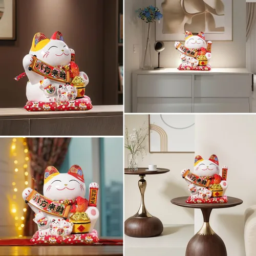 Vista 4 de Lucky Figurines - Estatua de brazo agitado de gato, gato chino de la fortuna, gato japonés de buena suerte para el hogar, oficina, tienda, brazo