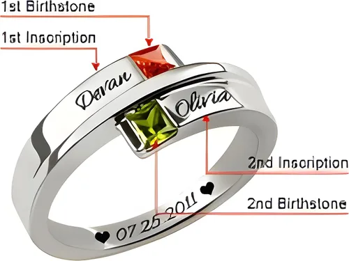 Vista 3 de GSBSCSM Anillo de plata de ley 925 con doble piedra cuadrada grabada, 2 piedras natalicias, anillos de compromiso para mujer