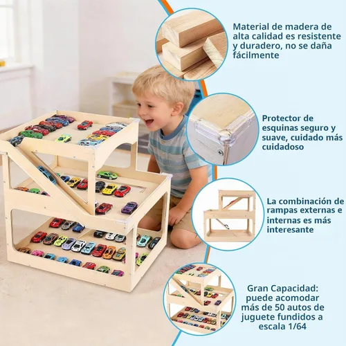 Vista 3 de Vitrina de madera para Hot Wheels Matchbox Storage Garage Hold 50+ Toy Car