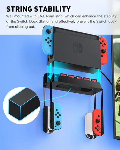 Vista 3 de ZAONOOL Soporte de pared para Nintendo Switch y Switch OLED, accesorios de soporte de estante de montaje en pared con 5 soportes para tarjetas