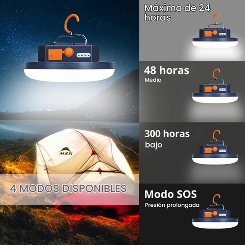 Vista 4 de Linterna LED portátil de 3000 lúmenes, luz de 15 W con pantalla digital e imán, IPX5 impermeable, luces de tienda de campaña para padres, regalo