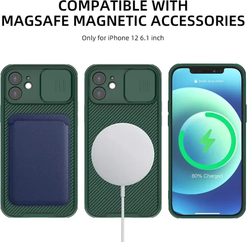 Vista 3 de Funda Magsafe para iPhone 12, funda protectora de cámara para iPhone 12 [compatible con cargador Magsafe] con cubierta deslizante para lente, funda