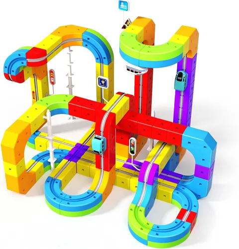 Vista 8 de Juego de Tren Eléctrico para Niños, Set de Pista de Carreras 3D de 69 Piezas con Tren Eléctrico, Señales de Tráfico, Set de Juguetes de Tren STEM