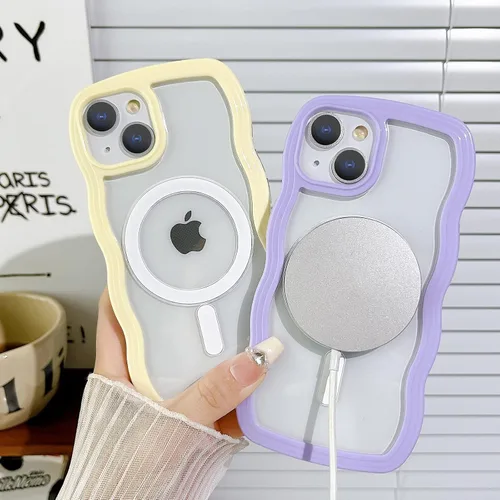 Vista 3 de Yeddabox Magsafe - Funda compatible con iPhone 13, diseño de ondas, lindo marco de colores de caramelo con ondas de agua, a prueba de golpes