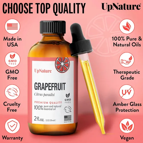 Vista 6 de UpNature Aceite esencial de toronja rosa - 100 % natural y puro, sin diluir, para aromaterapia, aumenta la energía, mejora el estado de ánimo